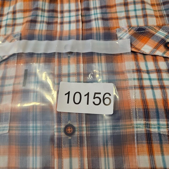 Johnston & Murphy Shirt Men Large Short Sleeve‎ Orange Green Blue Plaid - Picture 11 of 11
